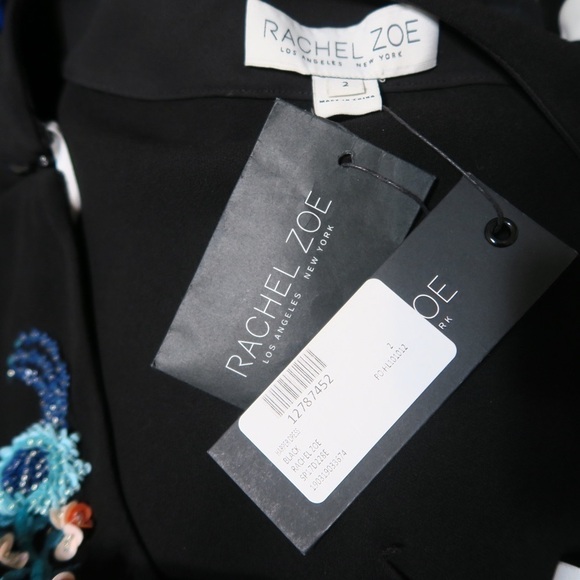 NEW Rachel Zoe Harper One Shoulder Mini Dress Cocktail Floral Embellished Black - Picture 8 of 11